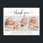 Cartão Postal Colagem de Fotos do Bebê Recém-Nascido do Script M<br><div class="desc">Cláusula Elegante Moderna de Caligrafia 3 Colagem de Fotografias Recém-Nascido, Obrigado Cartão-Postal De Anúncio De Nascimento. Apresenta um belo texto "obrigado você" em um script de fonte de traço de letras maiúsculas e minúsculas, escrito à mão, em preto e branco. No lado inverso, mensagem pessoal pré-feita. Excelente para bebê ou...</div>