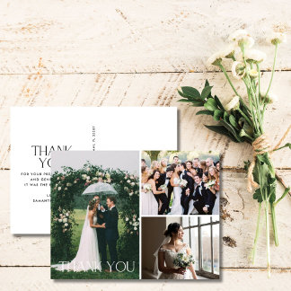 Cartão Postal Colagem de Fotos do Casamento 3 Obrigado Cartão-Po