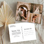 Cartão Postal Colagem de Fotos do Casamento Moderno Obrigado<br><div class="desc">Belo cartões de agradecimentos de casamento com três das suas fotos favoritas de celebração de casamento. Personalize o lado frontal com sua foto (o uso de uma foto escura no lado esquerdo ajudará o pop de texto branco). Adicione seus detalhes à parte traseira da placa. Você pode solicitar um cartão...</div>