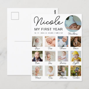 Cartão Postal Colagem de Fotos do Primeiro Ano do Bebê 12 Meses 