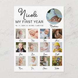 Cartão Postal Colagem de Fotos dos 12 Meses do Primeiro Ano do B