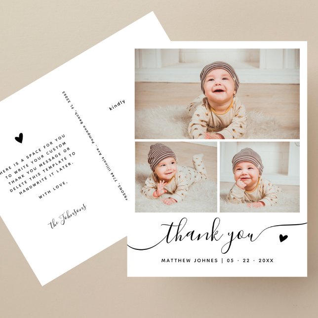 Cartão Postal Colagem de Fotos Elegantes de 3 Gratidão Bebê (Criador carregado)