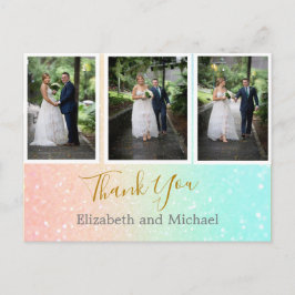 Cartão Postal Colagem de Fotos Glitter Casamento Elegante Obriga