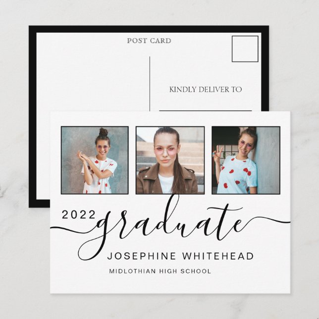 Cartão Postal Colagem de Fotos Graduação Minimalista (Frente/Verso)