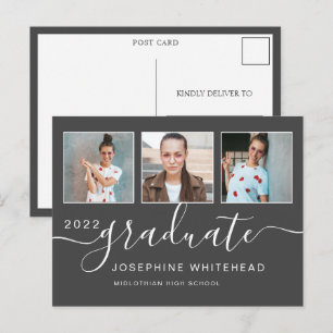 Cartão Postal Colagem de Fotos Graduação Minimalista Cinza Escur