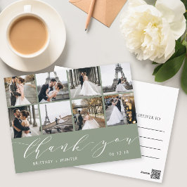 Cartão Postal Colagem de Fotos Moderna Obrigado Verde Sage