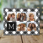 Cartão Postal Colagem de Fotos - Monograma Preto Branco Xadrez B<br><div class="desc">O fundo inclui um padrão xadrez opcional masculino - Use cinco fotos quadradas do Instagram ou qualquer outra imagem para criar um presente único e pessoal. Se precisar ajustar as fotos,  clique na ferramenta de personalização para fazer alterações.</div>