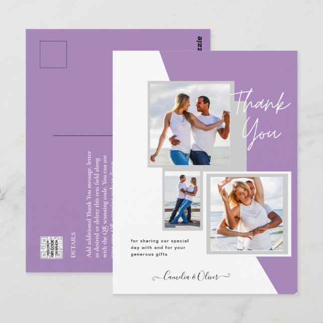 Cartão Postal Colagem de Fotos OBRIGADO Casamento/Bebê/Diplomado (Frente/Verso)