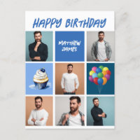 Colagem de Fotos Personalizada Azul Aniversário