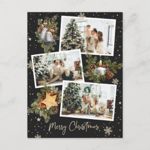 Cartão Postal Colagem de Fotos Preta 3 Personalizada Feliz Natal