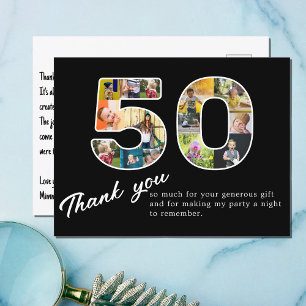 Cartão Postal Colagem de Fotos Pretas de Aniversário de 50 Anos