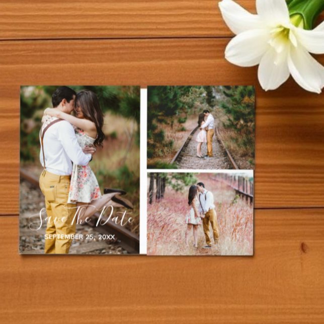 Cartão Postal Colagem de Fotos Rústicas Save The Date (Criador carregado)