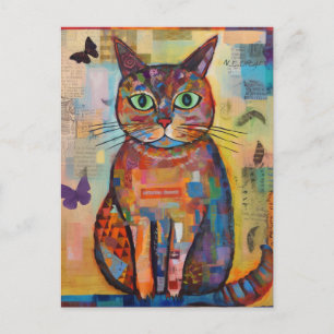 Cartão Postal Colagem de Gato Colorido Adorável