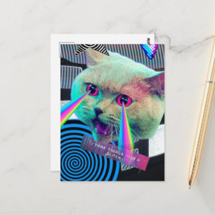 Cartão Postal Colagem de Gato Surrealista com Falha