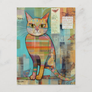 Cartão Postal Colagem de Gatos Coloridos Funky