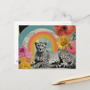 Cartão Postal Colagem de Guepardo Preto e Branco