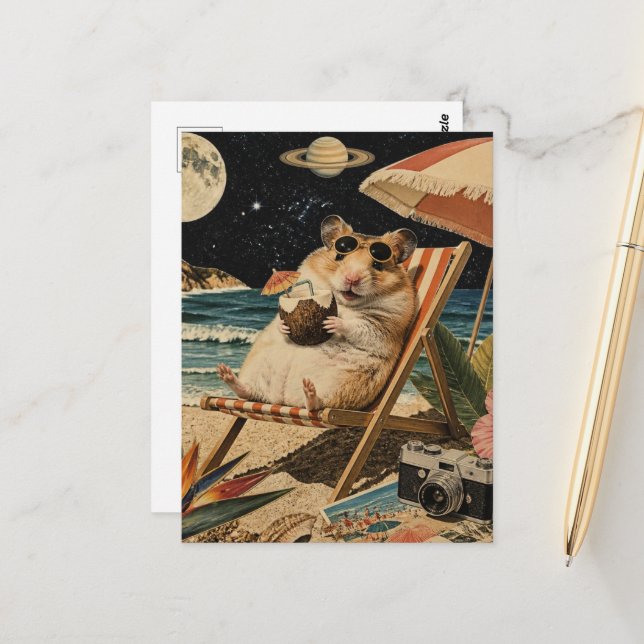 Cartão Postal Colagem de Hamster de Férias (Frente/Verso In Situ)