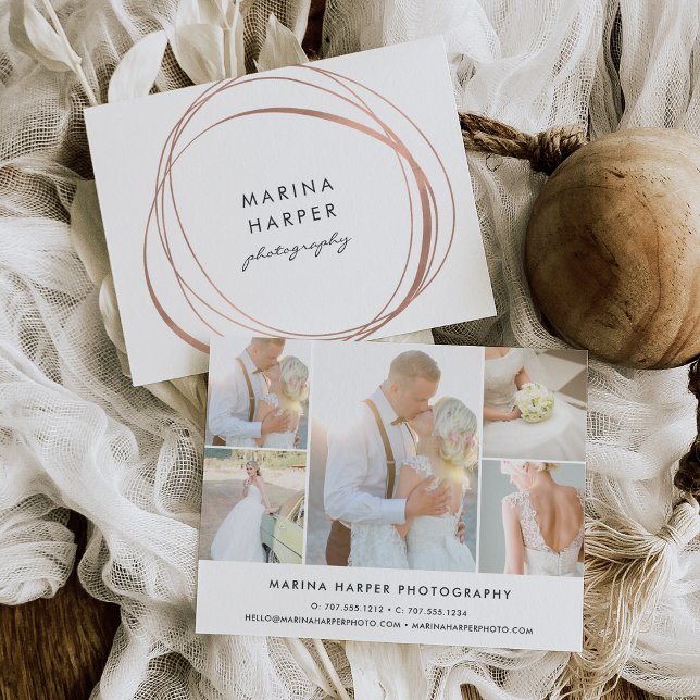 Cartão Postal Colagem de logotipo Dourado com Rosa moderno Faux  (Criador carregado)