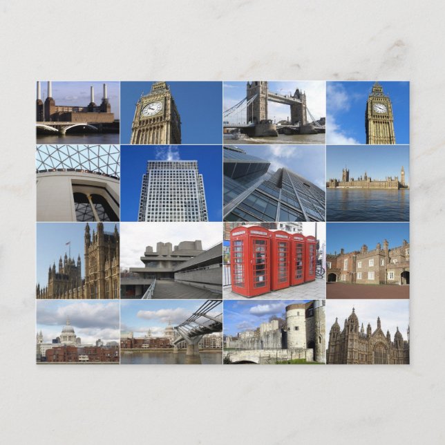 Cartão Postal Colagem de Londres (Frente)