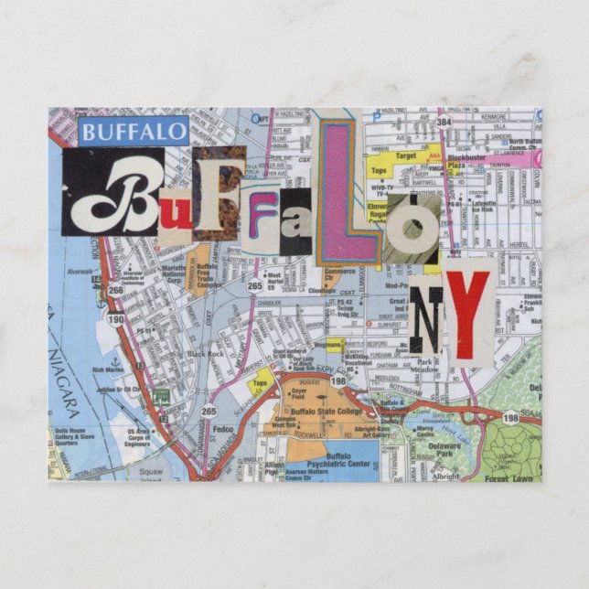 Cartão Postal Colagem de Mapas Buffalo NY (Frente)