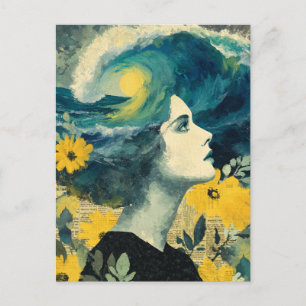 Cartão Postal Colagem de Mídia Mestiça do Cérebro Oceânico