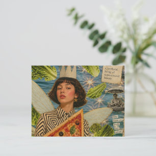 Cartão Postal Colagem de Mídia Mista da Fada da Pizza