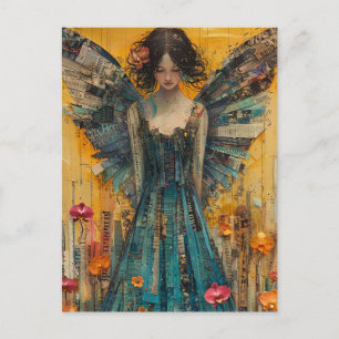 Cartão Postal Colagem de Mídia Mista de Anjo