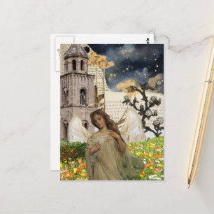 Cartão Postal Colagem de Mídia Mista de Anjo