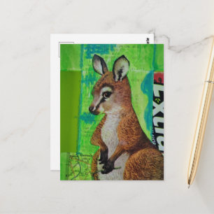 Cartão Postal Colagem de Mídia Mista de Canguruzinho