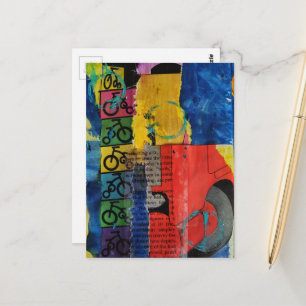 Cartão Postal Colagem de mídia mista de cores brilhantes de tran