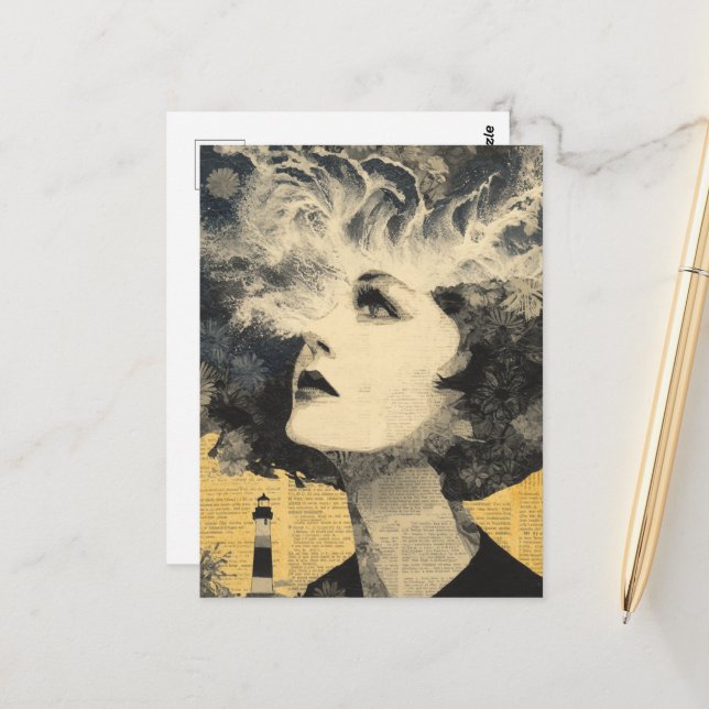 Cartão Postal Colagem de mídia mista de farol (Frente/Verso In Situ)