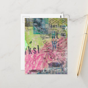 Cartão Postal Colagem de mídia mista de marcenaria retrô colorid