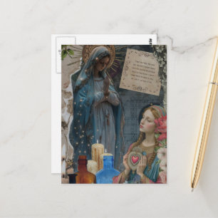 Cartão Postal Colagem de Mídia Mista de Maria