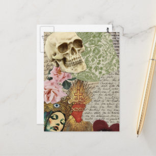 Cartão Postal Colagem de Mídia Mista de Mary