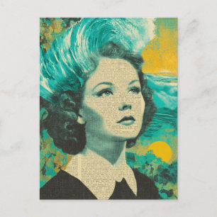 Cartão Postal Colagem de mídia mista de ondas cerebrais