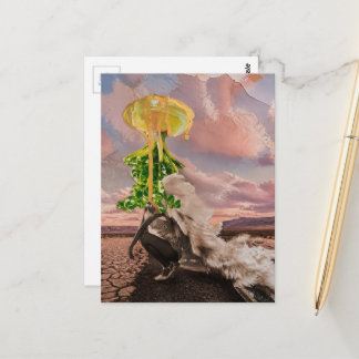 Cartão Postal Colagem de mídia mista de OVNI frondoso vem para e