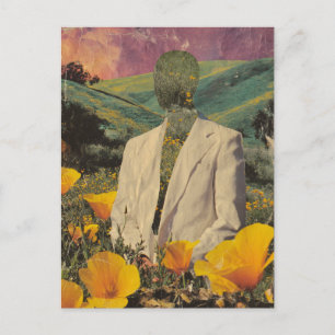 Cartão Postal Colagem de Mídia Mista de Surreal e Flores
