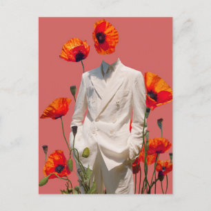 Cartão Postal Colagem de Mídia Mista de Surreal e Flores Vermelh