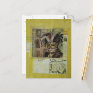 Cartão Postal Colagem de Mídia Mista do Mardi Gras