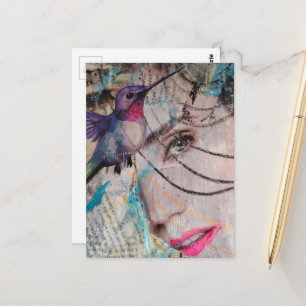 Cartão Postal Colagem de Mídia Mista Face Palavras Aleatórias Be