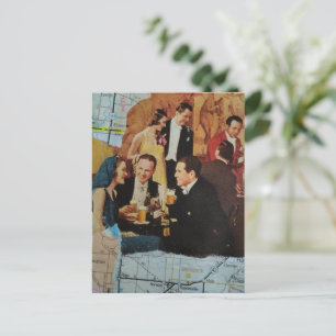 Cartão Postal Colagem de Mídia Mista Festa Retro
