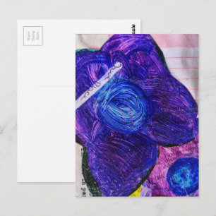 Cartão Postal Colagem de Mídia Mista Flor Roxa