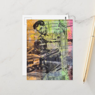 Cartão Postal Colagem de Mídia Mista Retro Homens de Marcenaria 