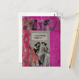 Cartão Postal Colagem de Mídia Mista Rosa Não Cheira Mal