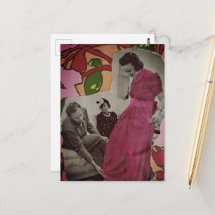 Cartão Postal Colagem de Mídia Mista Senhora de Pijama Rosa 1939