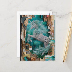 Cartão Postal Colagem de Mídia Mista Unicórn