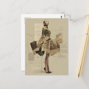Cartão Postal Colagem de Moda e Arquitetura Vintage