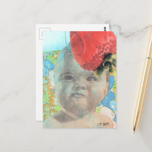 Cartão Postal Colagem de Morango e um Bebê