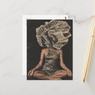 Cartão Postal Colagem de Mulher com Cabeça de Flor de Jornal Ret