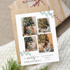 Cartão Postal Colagem de Natal Botânico de Script Elegante